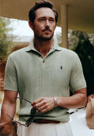 Polo Ralph Lauren, CABLE-KNIT COTTON POLO-COLLAR SWEATER - Poloshirts - light green