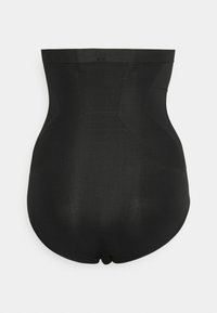Black high-waisted shaping underwear with smooth texture, seamless design, and a curved back for enhanced fit and support.