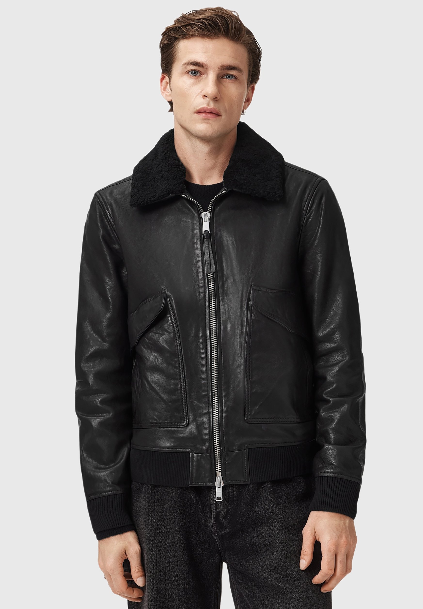 AllSaints VAUCLUSE AVIATOR - Leather jacket - black - Zalando