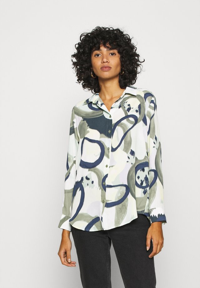ASSA BLOUSE - Button-down blouse - khaki green/dusty light khakiart