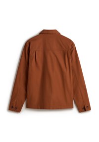 Bruine, lange mouwen shirt met een kraag, met een gladde textuur, knoopmanchetten en een geplooid achterontwerp.