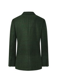 Grönullsmixblazer med texturerad yta, smal passform och rutigt mönster. Har slagkragar och knäppte ärmar. Bakvy visas.