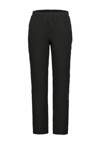 Zwarte, elastische broeken met taps toelopende benen, met een zachte textuur en minimale details. Geschikt voor casual of sportieve kleding.