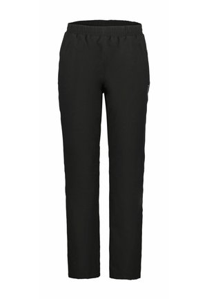 Zwarte, elastische broeken met taps toelopende benen, met een zachte textuur en minimale details. Geschikt voor casual of sportieve kleding.