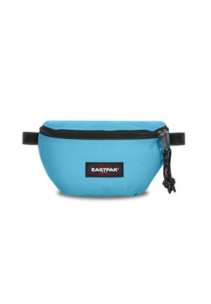 Banane Eastpak bleue avec fermeture éclair noire et sangle noire réglable, patch logo au centre devant.