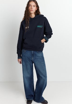 PULL&BEAR STAR AND SLOGAN - Hoodie - dark blue