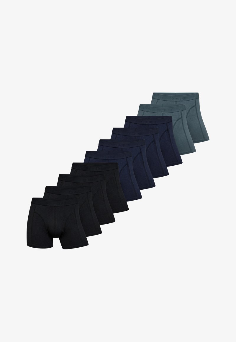 Sæt af ti herrebokserbriefs i forskellige nuancer af blå og sort, med elastisk talje og en tætsiddende pasform. Blødt bomuldsblandingsmateriale.
