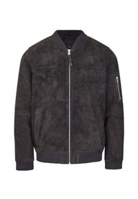 Svart mocka bomberjacka med dragkedja framtill, ribbade ärmslut och nederkant. Har sidofickor och en ficka med dragkedja på ärmen.