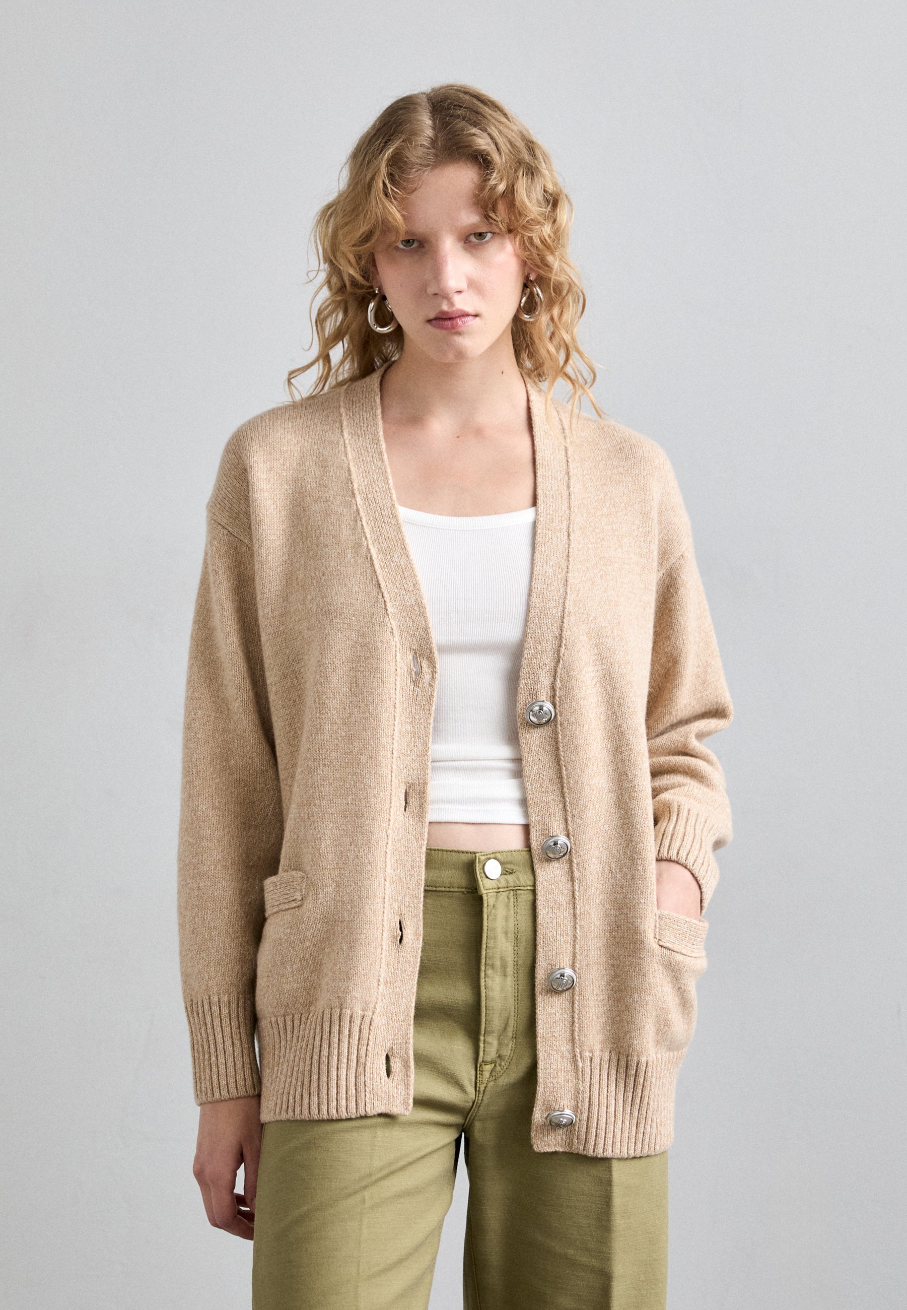 カーディガン TAN / SOFT SHINY CARDIGAN Saint Tropez | Ottoline Open Cardigan | Tannin Melange – H&B Style