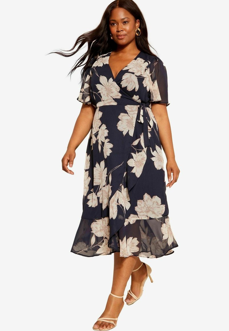 Friends Like These PLUS SIZE FIT - MIX FLUTTER SLEEVE WRAP  - Denní šaty - navy