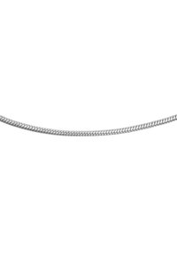 Zilvergeweven metalen kabel met een flexibele, cilindervormige structuur en een gladde textuur; heeft gelijkmatig verdeelde, spiraalvormige patronen langs zijn lengte.