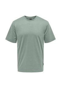 Light green cotton t-shirt with a crew neck, short sleeves, and a relaxed fit. Smooth texture with no visible patterns or accents.