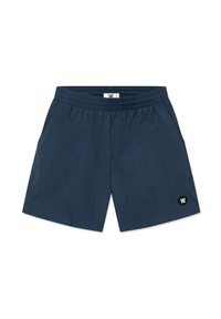 Pantaloni corti blu navy realizzati in tessuto leggero, con vita elastica, tasche laterali e un piccolo dettaglio del logo nero.