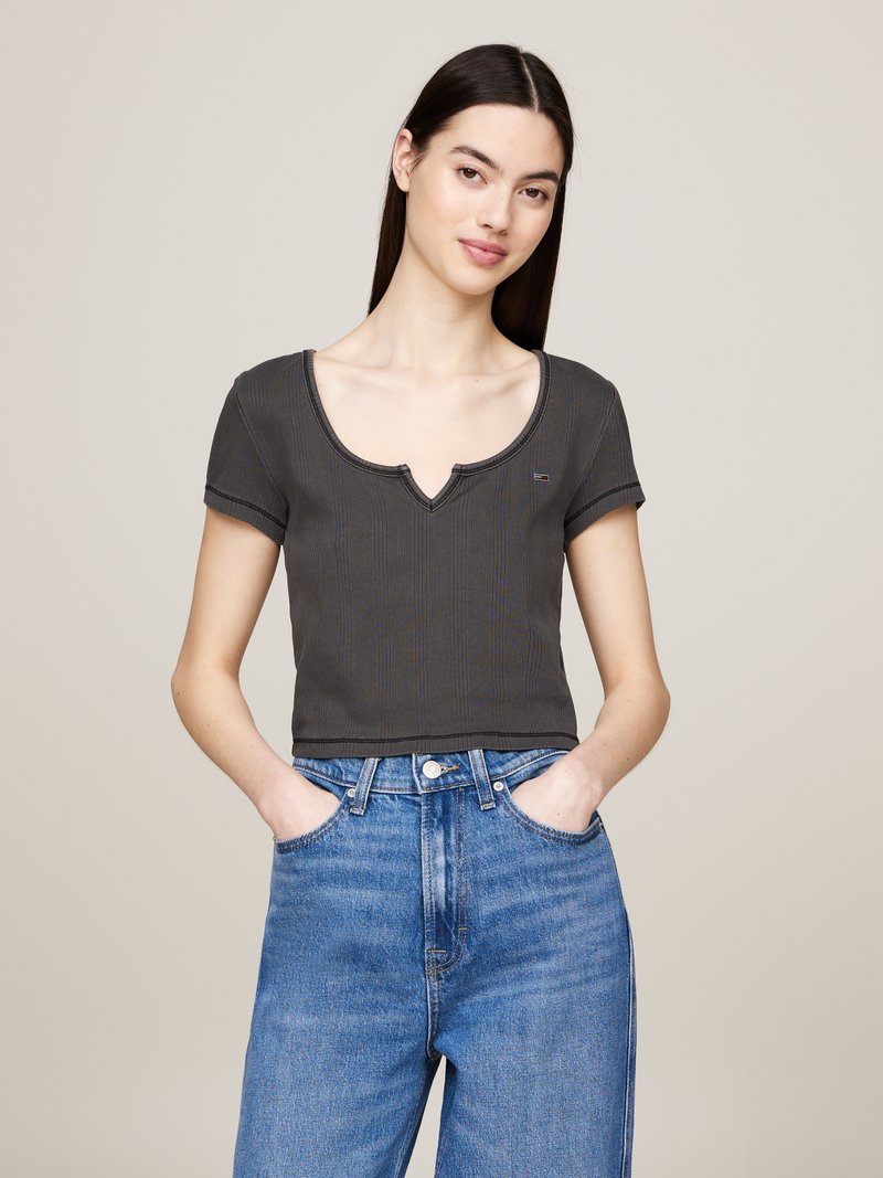 Tommy Jeans NECKLINE DETAIL - Paprasti marškinėliai - black