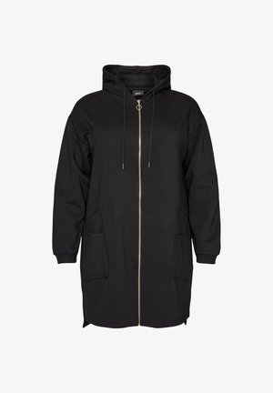 Zizzi, LANGER CARDIGAN MIT KAPUZE UND REISSVERSCHLUSS - Φούτερ με φερμουάρ - schwarz