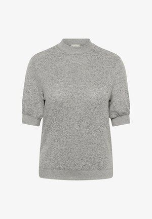 Trumpas rankovės, pilkas viršus pagamintas iš tekstūruoto trikotažo, su aukšta apykakle ir pūstomis rankovėmis. Yra raukšlėtas apatinis kraštas ir rankogaliai, kad būtų užtikrinta struktūra.