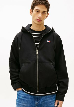 HERRINGBONE TWILL RELAXED ZIP-THRU HOODED - Giacca da mezza stagione - black