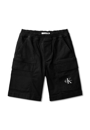 Sorte Calvin Klein cargoshorts med elastisk talje, sidelommer og hvidt broderet logo på venstre ben.