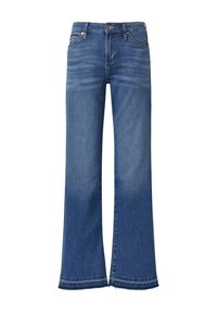 Jeans o szerokich nogawkach w odcieniu niebieskiego denimu, z klasycznym pięciopocketowym wzorem, lekkim wyblaknięciem i surowym wykończeniem u dołu.