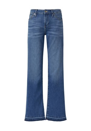 Jeans o szerokich nogawkach w odcieniu niebieskiego denimu, z klasycznym pięciopocketowym wzorem, lekkim wyblaknięciem i surowym wykończeniem u dołu.