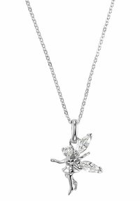 Collana in argento con pendente a forma di fata adornato da cristalli trasparenti a taglio marquise e un cristallo rotondo sulla testa della figura.