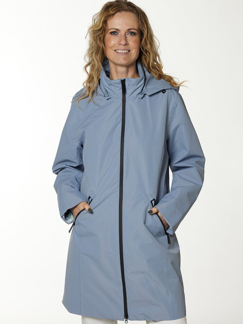 Damen Parkas | Swept by Danwear Regenjacke / wasserabweisende Jacke grey blue print/hellblau - KB16328 Damen Parkas | Swept by Danwear Regenjacke / wasserabweisende Jacke grey blue print/hellblau - KB16328