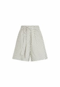 Short blanc avec des rayures diagonales noires et une ceinture en tissu assortie nouée à la taille élastique.