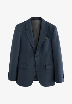 Jūras zila žakete ar savilktiem atlokiem, divām pogām, sānu kabatām un krūšu kabatu. Gluda auduma virsma ar vienkāršu faktūru un satīna oderi.