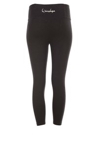 Svarta leggings med hög midja som har "Winshape"-logotypen på baksidan. Slät textur, åtsittande design och hel längd.