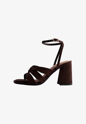 New Look Wide Fit, WIDE FIT DARK BLOCK HEEL SANDALS - Sandalen met hoge hak - dark brown