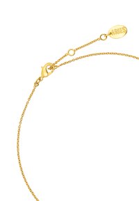 Złota bransoletka z łańcuchem i zapięciem, z okrągłym zawieszką wygrawerowaną napisem "BARAN". Delikatne ogniwa tworzą lekką konstrukcję.