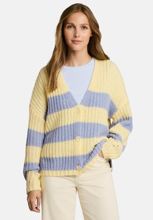 TOM TAILOR, KNIT STRIPED CARDIGAN WITH BALLON SLEEVE - Cardigan - big blue yellow stripe