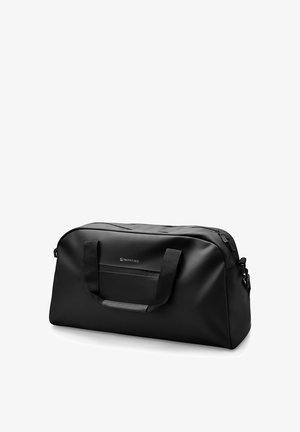 Svart rektangulær duffelbag med doble stoffhåndtak, glidelåslukking på toppen, glidelåslomme foran, og merkevaren "WAYKINS" logo.