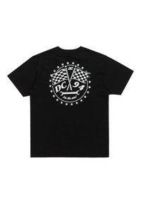 Black cotton t-shirt featuring a white graphic design with crossed checkered flags and text "DC 94 for the win!" on the back.