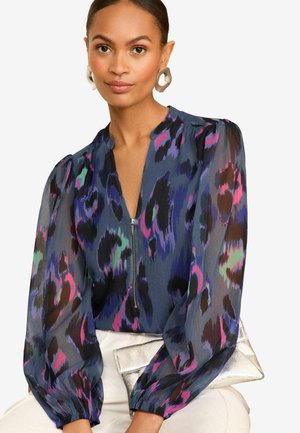 FRONT SHEER LONG SLEEVE- REGULAR FIT - Blus - blue animal