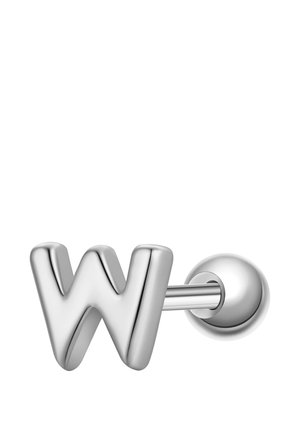 Sølvmetallic ørestik formet som bogstavet "W" med rund bagkrog på hvid baggrund.