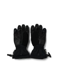 Zwarte handschoenen met een textuur aan de buitenkant, leren accenten en elastische manchetten. Voorzien van versterkte palmen voor grip en een strakke pasvorm.