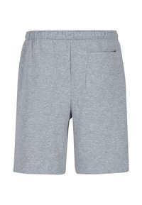 Grå svedshorts med elastisk talje, blødt stof og en baglomme på højre side. Har et enkelt, afslappet design.
