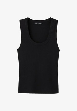 Crni sportski top bez rukava, rebraste teksture, s okruglim izrezom i uskim krojem.