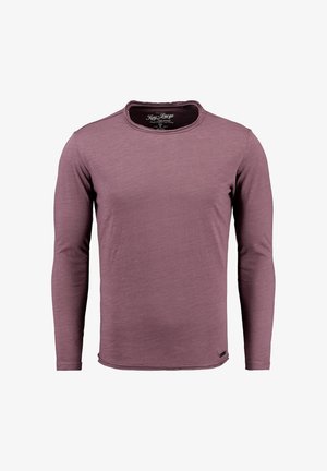 Langärmliges Hemd in einem gedeckten Mauve-Ton, mit Rundhalsausschnitt, weicher Textur und einem kleinen Markenlogo nahe dem Saum.