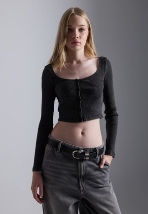 Long sleeved top - black acid wash