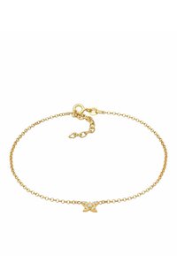 Guldkedja armband med en fjäril charm som pryds av glittrande kristaller. Låset är av standardtyp i kräftstjärtsstil med justerbar längd.