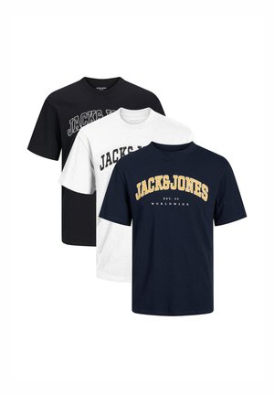 3 PACK - Print T-shirt - schwarz dunkelblau weiß
