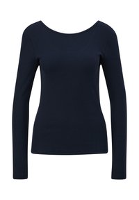 Langsleeve top in marineblauw, gemaakt van ribbelstof, met een brede ronde halslijn en een vormgevende silhoutte.