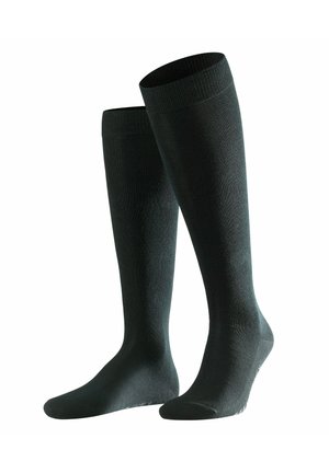 Zwarte knielange sokken van gladde stof, met een verstevigde teen, geribbelde boord en een naadloos ontwerp voor extra comfort.