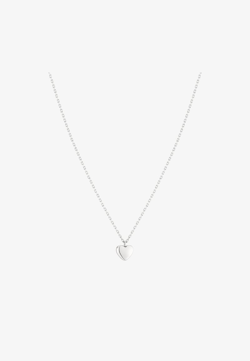 Collier en argent avec un petit pendentif en forme de cœur poli. La chaîne est délicate avec un design de maillons classique.