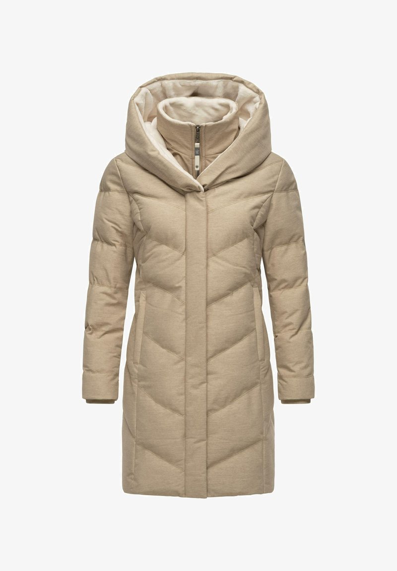 Beidzīša pufu jaka ar augstu apkakli un lielu kapuci. Iezīmēts ar quadratu rakstu, garām piedurknēm un priekšējo rāvējslēdzēju. Mīksta iekšējā oderējums.