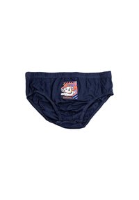 Slip in cotone blu navy con un emblema raffigurante un cane dei cartoni animati, con una texture liscia e una cintura elastica per il massimo comfort.
