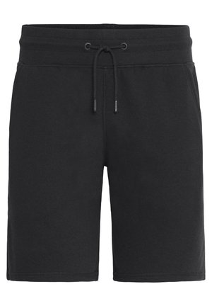 Svarte bomullsshorts med elastisk midje, snøring og sidelommer. Enkelt design med glatt tekstur.