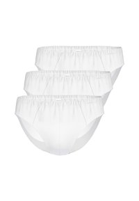 Slip in cotone bianco in confezione da tre. Presentano una fascia elastica in vita e un design semplice senza motivi o decorazioni visibili.